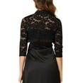 thumbnail image 3 of INSPIRE CHIC Women's Elegant Ruffle Collar Front 3/4 Sleeve Lace Shrug Top 2XL Black, 3 of 6