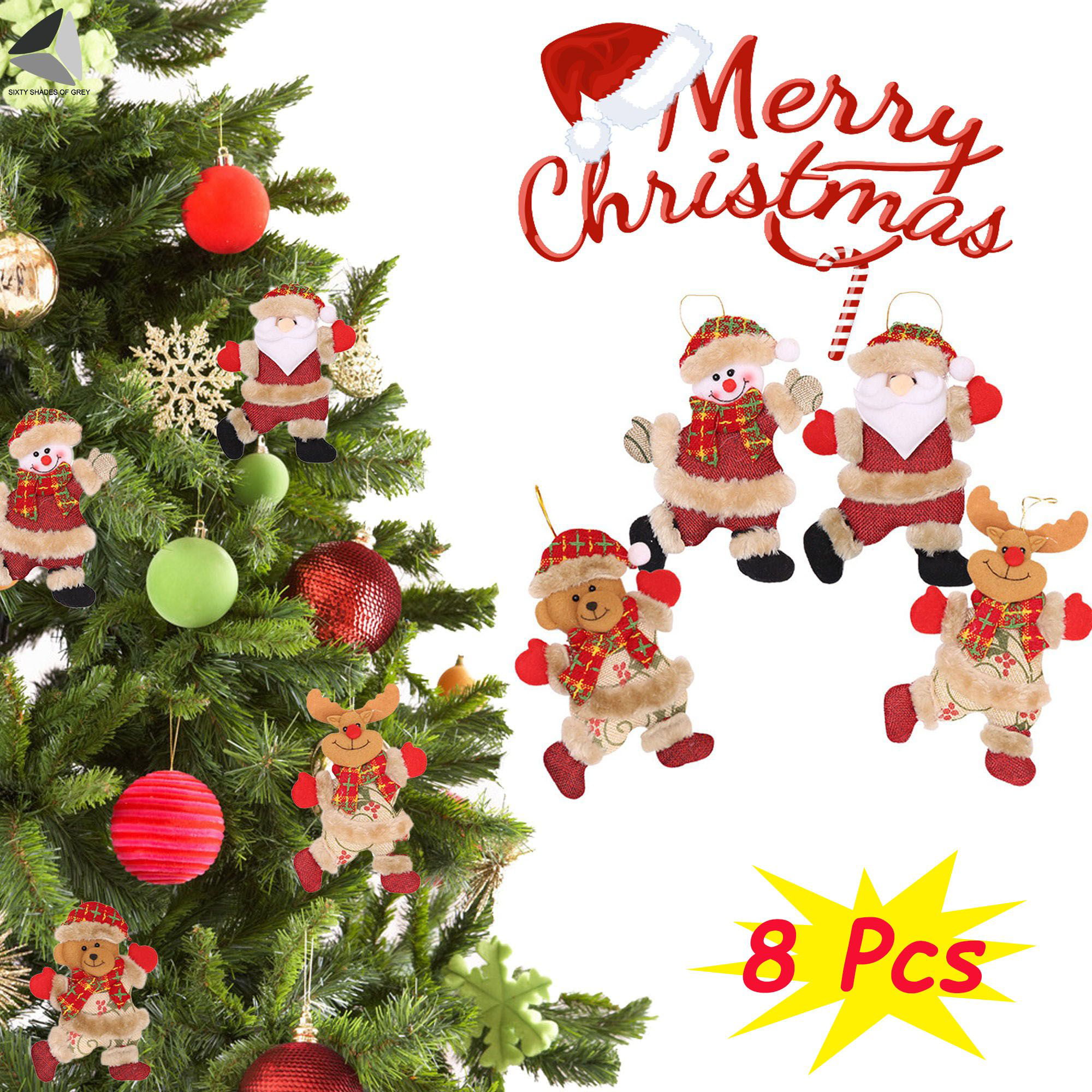 6PCS Christmas Tree Hanging Mini Red Santa Claus Dolls Home New Year Party Decor 