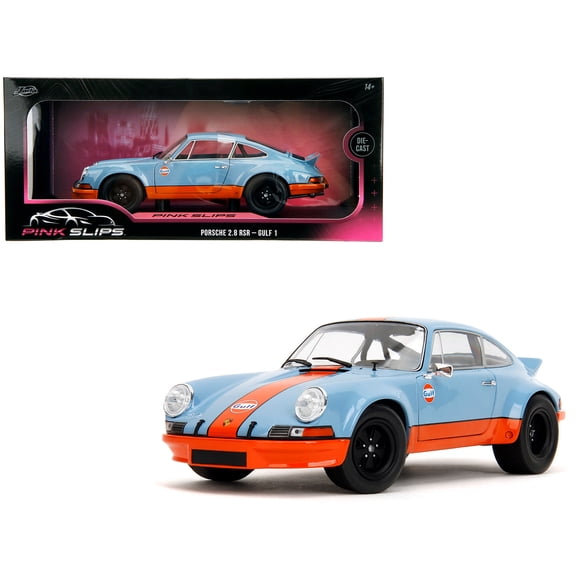 Porsche 911 RSR "Gulf Oil" Light Blue with Orange Stripes "Pink Slips" Series 1/18 Diecast Model Car by Jada