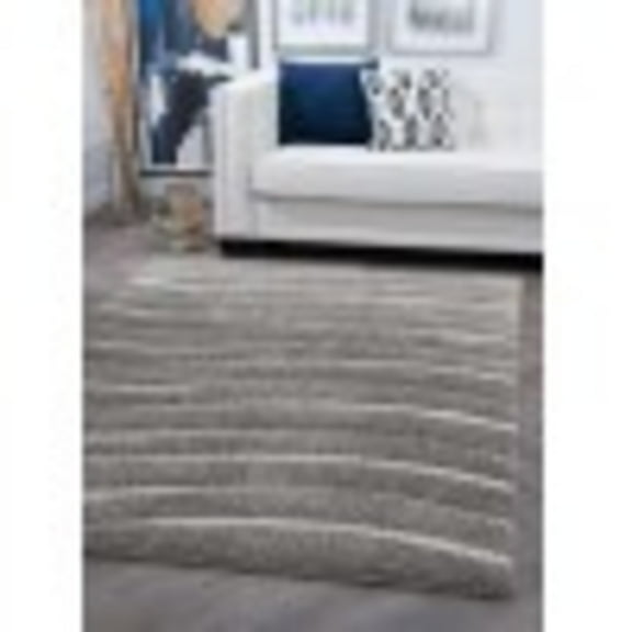 Contemporary 5x8 Area Rug Shag Thick (5'3'' x 7'3'') Stripe Gray, Cream Living Room Easy to Clean