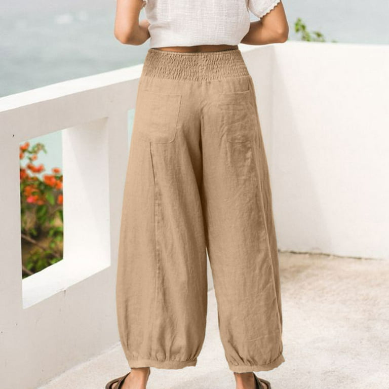 YUNAFFT Women High Waist Casual Wide Leg Long Pants Women's Casual Loose  Baggy Pocket Pants Fashion Playsuit Trousers Overalls Cotton And Linen Pants  