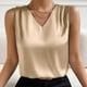 thumbnail image 2 of Top sin mangas de satén con cuello en V para mujer, para el verano, blusa informal transpirable de poliéster de color liso, 2 of 6