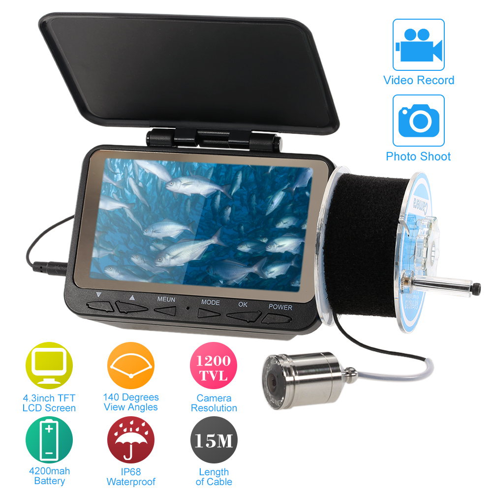 KKmoon 1200TVL Record Snapshot Underwater Fish Finder with 4.3” Monitor And 15M Camera for Ice