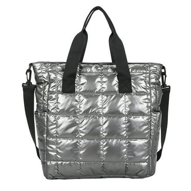 NeveLance Women's nylon top-handle bag embroidery thread grid handbag shoulder bag