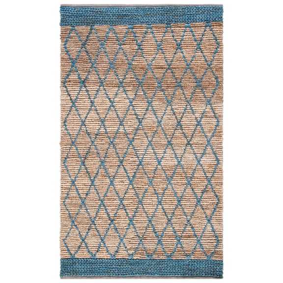 SAFAVIEH Natural Fiber Ingram Geometric Area Rug, Natural/Navy, 5' x 8'