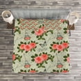 thumbnail image 3 of Ambesonne Romantic Quilted Bedspread Set 3 Pcs, Paris Themed Flowers, King Size, Salmon and Green, 3 of 3