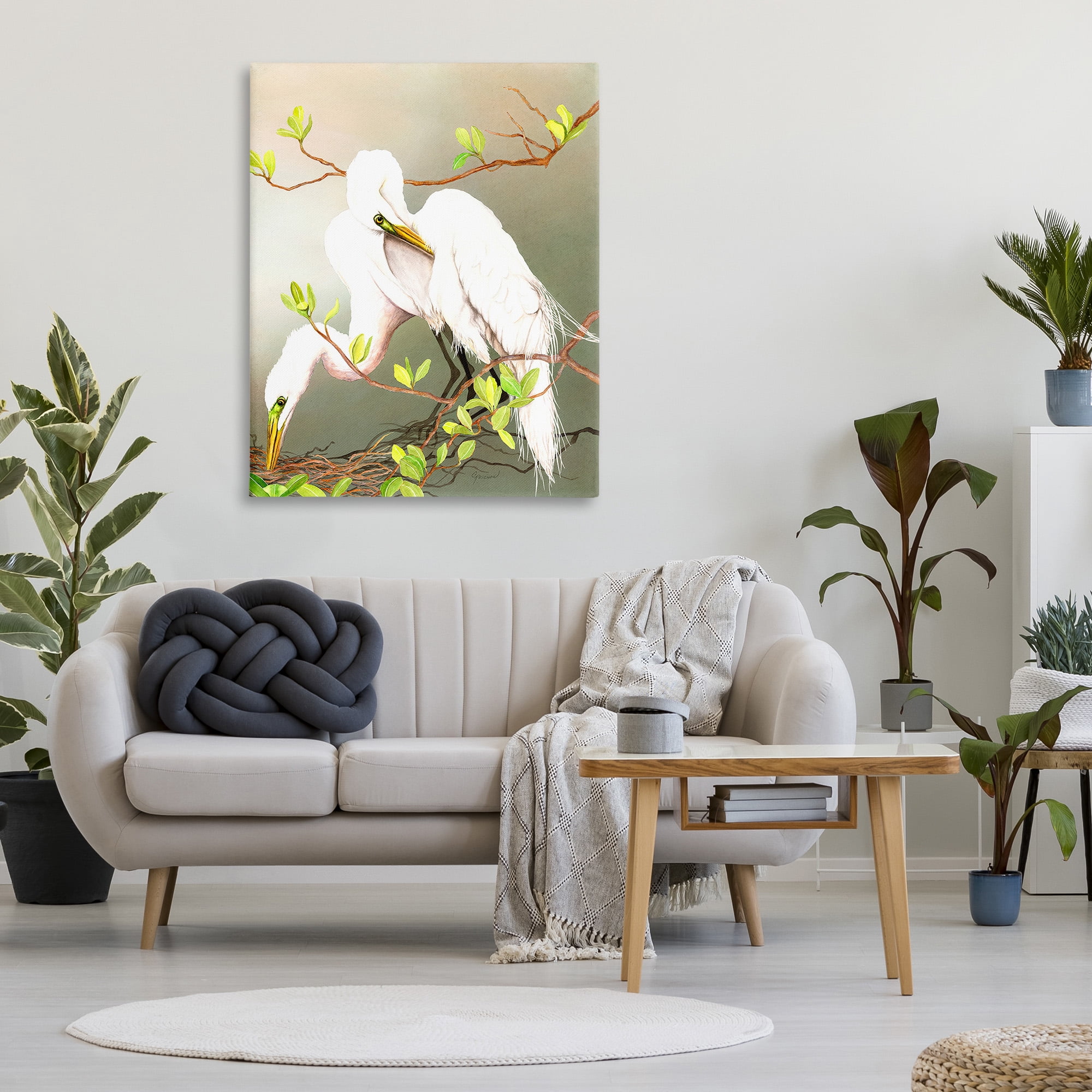 Stupell Industries Gazing Egrets on Branch Animals & Insects Painting Gallery Wrapped Canvas Art Print Wall Art, 36 x 48