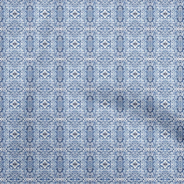 oneOone Cotton Silk Medium Blue Fabric Block Craft Projects Decor Fabric Printed By The Yard 42 Inch Wide-JB