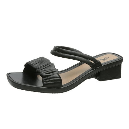 

LIANGP Women s Sandals Ladies Fashion Summer Versatile Solid Color Leather Open Toe Thick Heel Sandals Women s Shoes Black Size 6.5