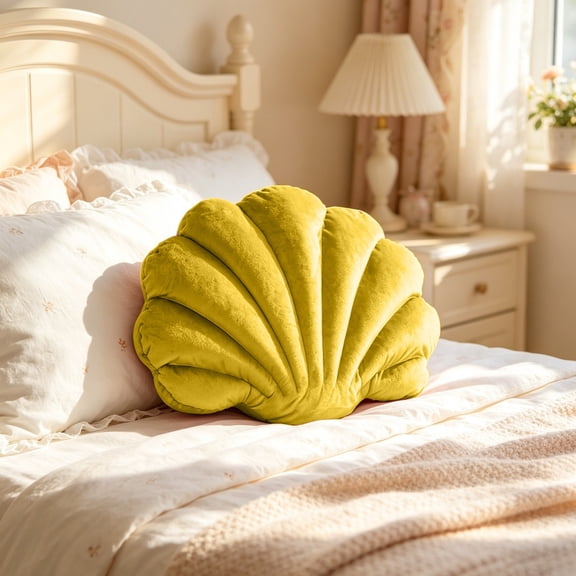 Seashell Throw Pillow, Velvet Decorative Cushion for Living Room Sofa, Seashell-Shaped Accent Pillow for Bed and Chair, Cotton-Filled Soft Backrest for Daily Use, Home Decor Accessory