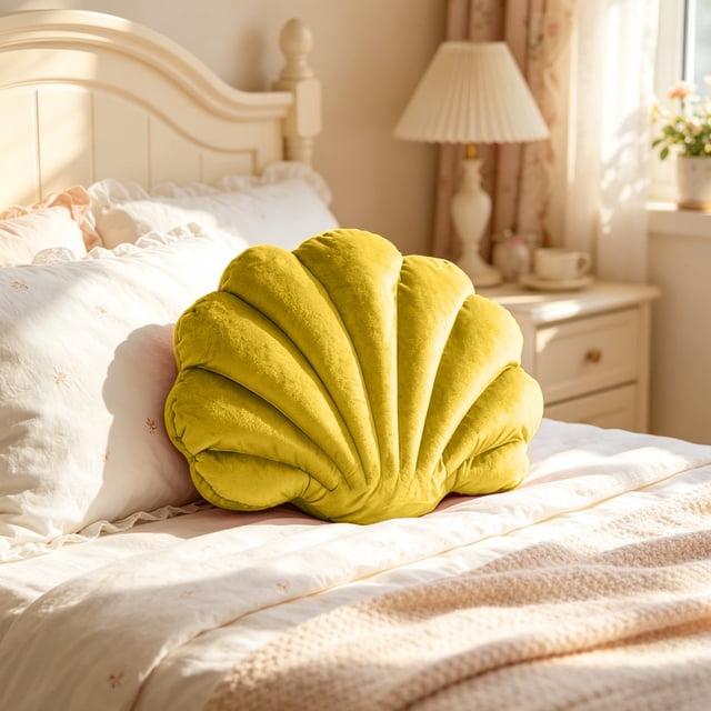 Velvet Seashell Throw Pillow Decorative Cushion | Lint Shell Shape Accent Pillow | Soft Home Decor for Sofa Couch Bed Living Room