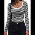 thumbnail image 1 of Camisas de Larga con Cuello Redondo para Mujer, Blusas Informales de Punto Acanalado de Corte Ajustado, Camisetas Básicas de Trabajo para Verano y Otoño. Negro M, 1 of 8