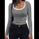 thumbnail image 1 of Camisas de Larga con Cuello Redondo para Mujer, Blusas Informales de Punto Acanalado de Corte Ajustado, Camisetas Básicas de Trabajo para Verano y Otoño. Negro M, 1 of 8