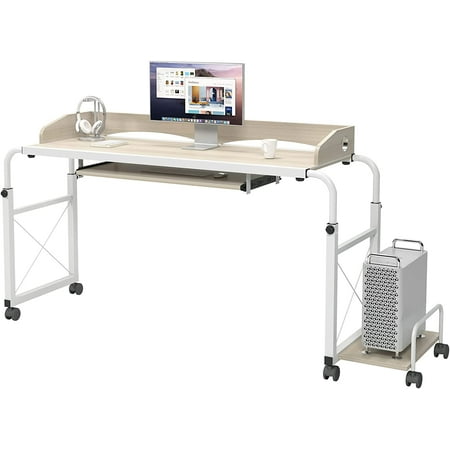 sogesfurniture Overbed Table with Wheels,Height and Length Adjustable Mobile Table 47 inches Works as Laptop Cart Computer Table Bed Table,Maple