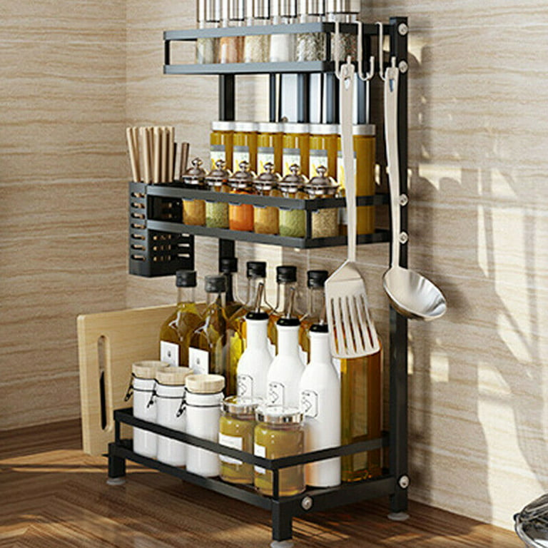 Vtopmart 4-Tier Spice Rack Organizer with 28 Empty Glass Jars and 432  Labels, Rust Resistant Iron, Black, Countertop, Cabinet, Kitchen, Pantry