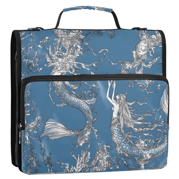 Mermaid 3-Ring Binder Bag 13.6x12.4x3.5in Water-Resistant Canvas for School or Office Use