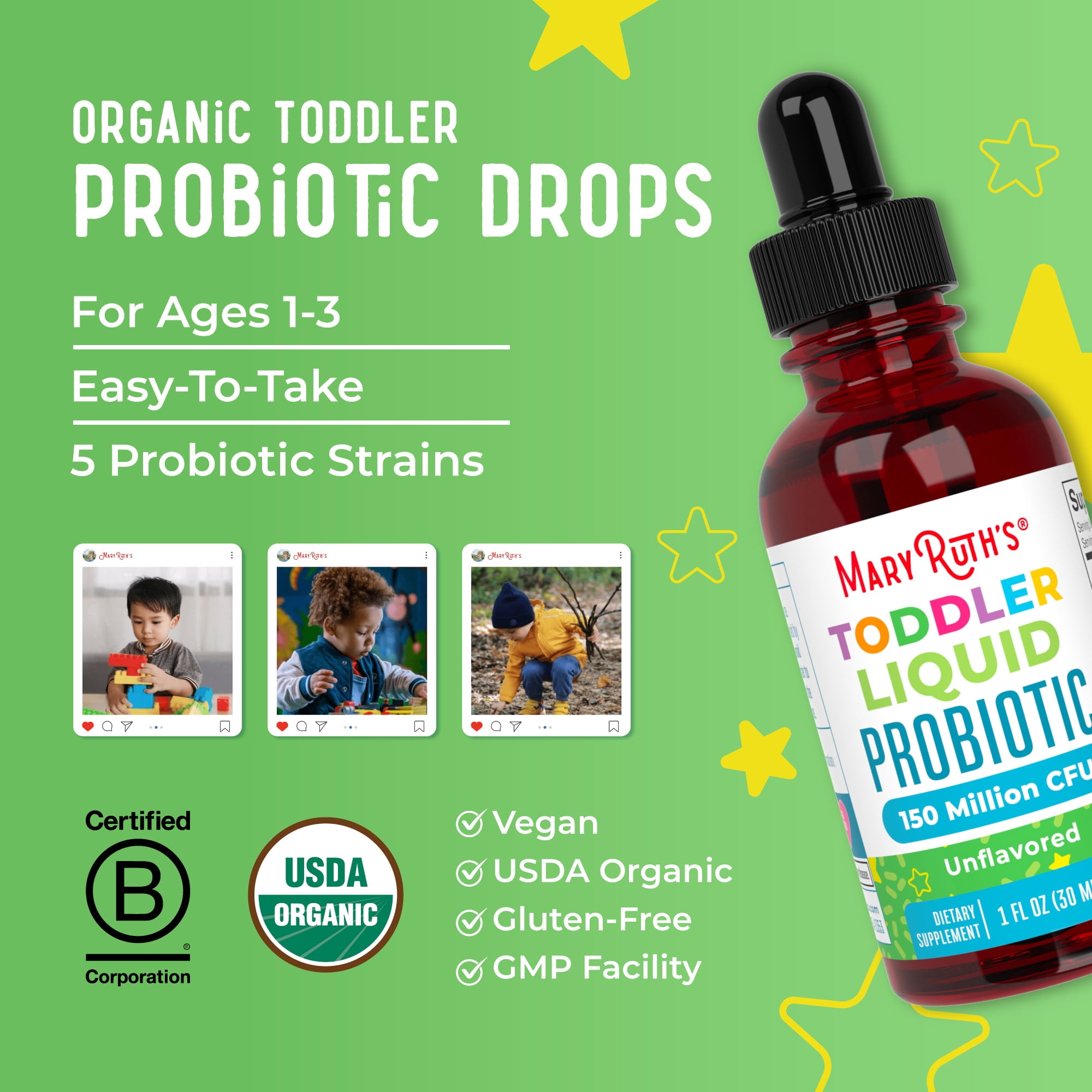 MaryRuth's Toddler Probiotic Liquid Drops 150 Million CFU Dairy-Free Vegan 1 Count 1 fl oz