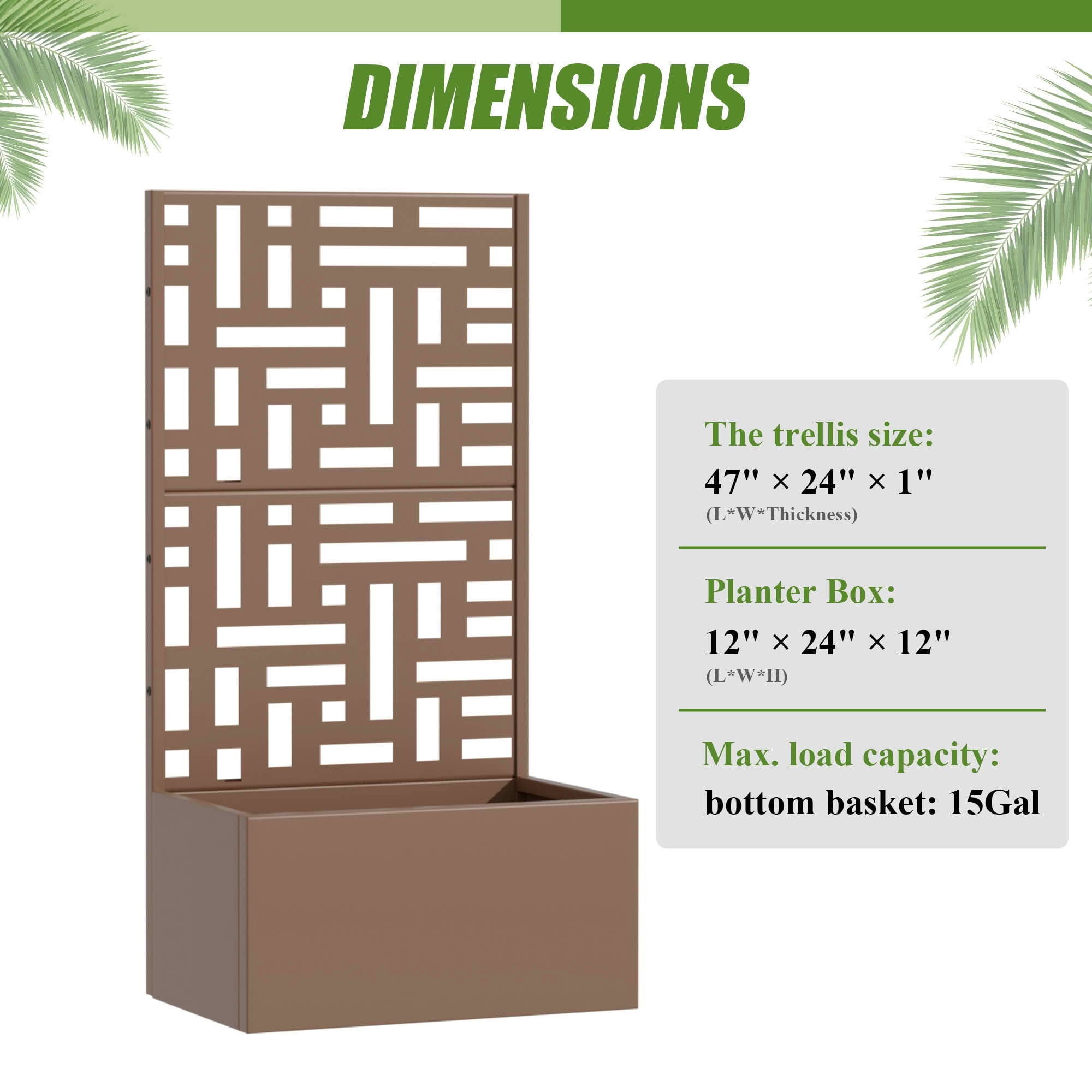 MAYEERTY 47X24" Metal Outdoor Brown Privacy Screen with Planter Box for Backyard & Garden, 2 Piece Set