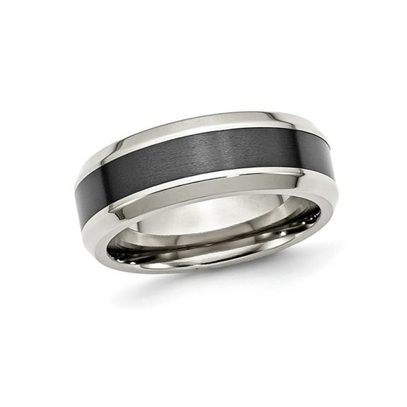 Mens Stainless Steel Wedding Band Ring with Brushed Black Ceramic Center for Men