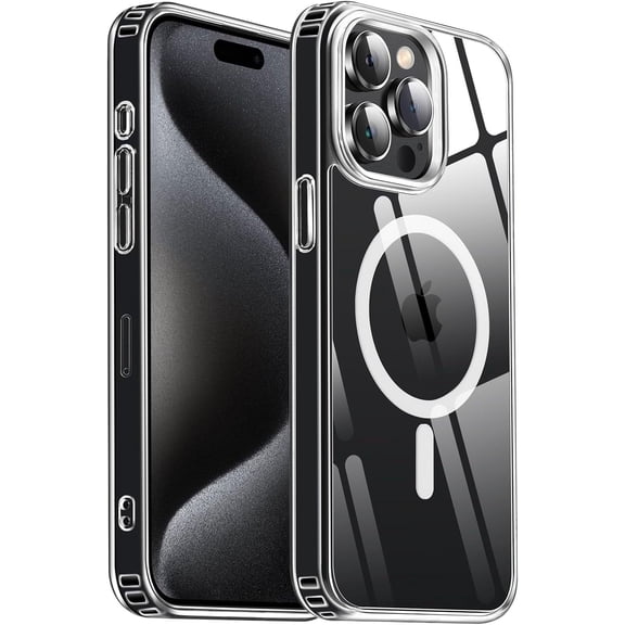Entronix Magnetic Clear Case Compatible with iPhone 15 Pro Max, Hard Back Cover