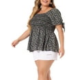 thumbnail image 4 of Plus Size Summer Tops for Women Square Neck Smocked Bow Tie Short Sleeve Peplum Blouse 3X Black Purple, 4 of 5