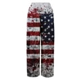 thumbnail image 4 of 250 Years Pants for Women Independence Day USA Flag Print Elastic High Waist Lounge Pants Slit Baggy Wide Leg Regular Fit Daily Wear Pants, #01 Red, M, 4 of 6