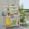 Yotoy Outdoor Garden Potted Workbench With Sliding Table Top And Natural Storage Shelf
