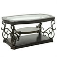 thumbnail image 3 of Cfowner 52" x 32" x 20.3" Cocktail Table, Coffee Table W/Marble Paper Middle Shelf, Metal Legs, Glass Table Top, 3 of 6