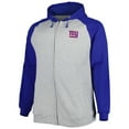 thumbnail image 2 of Men's Heather Gray New York Giants Big & Tall Fleece Raglan Full-Zip Hoodie Jacket, 2 of 4