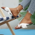 thumbnail image 5 of Gpaecead Women Vintage Fringe Flat Flip Flops Solid Color Cushioned Non Slip Spring Summer Beach Casual Shoes,White, 5 of 8