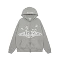 thumbnail image 5 of Sweat à Capuche Imprimé Gris Espace Planète Cassé style Américain Veste à Fermeture Éclair, 5 of 5