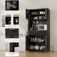 thumbnail image 5 of Laintene Fluted Pantry Storage Cabinet, 71" Tall Kitchen Cabinet with Charging Station, Adjustable Shelves, Drawer and Open Countertop, Wood Hutch for Dining Living Room, Black, 5 of 9