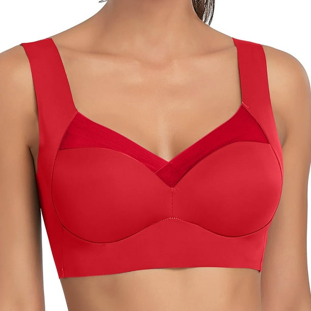 Besolor Seamless Bras for Women Wireless Longline Full Coverage Bra with  Support Underwear Vest Red 