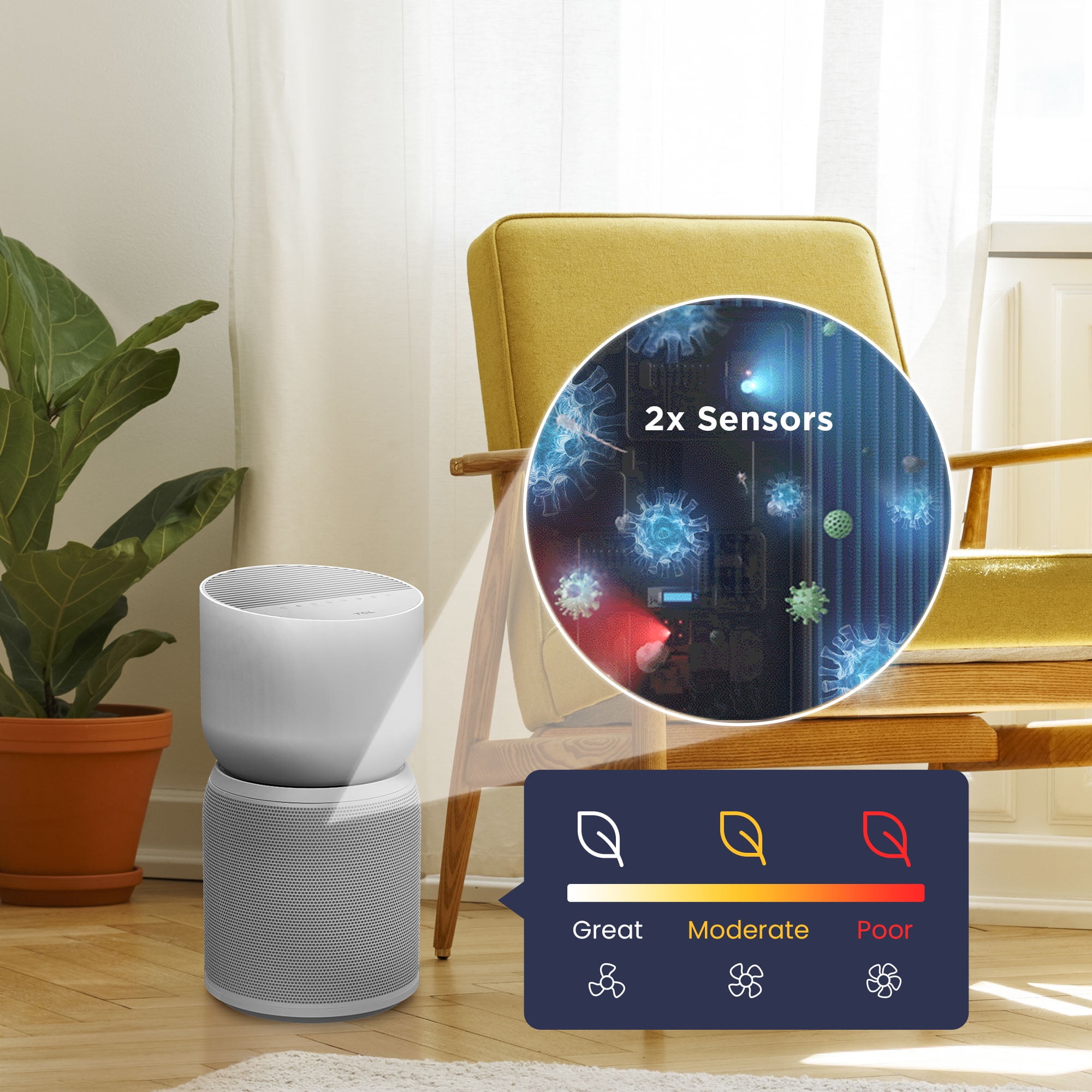 TCL Breeva A3 Smart Air Purifier, up to 1230 sq. ft., 5-Stage Filtration System, True HEPA (H13) Removes 99.97% of Dust / Bacteria / Odors, App & Voice Control, Ultra-Quiet, White, A315W