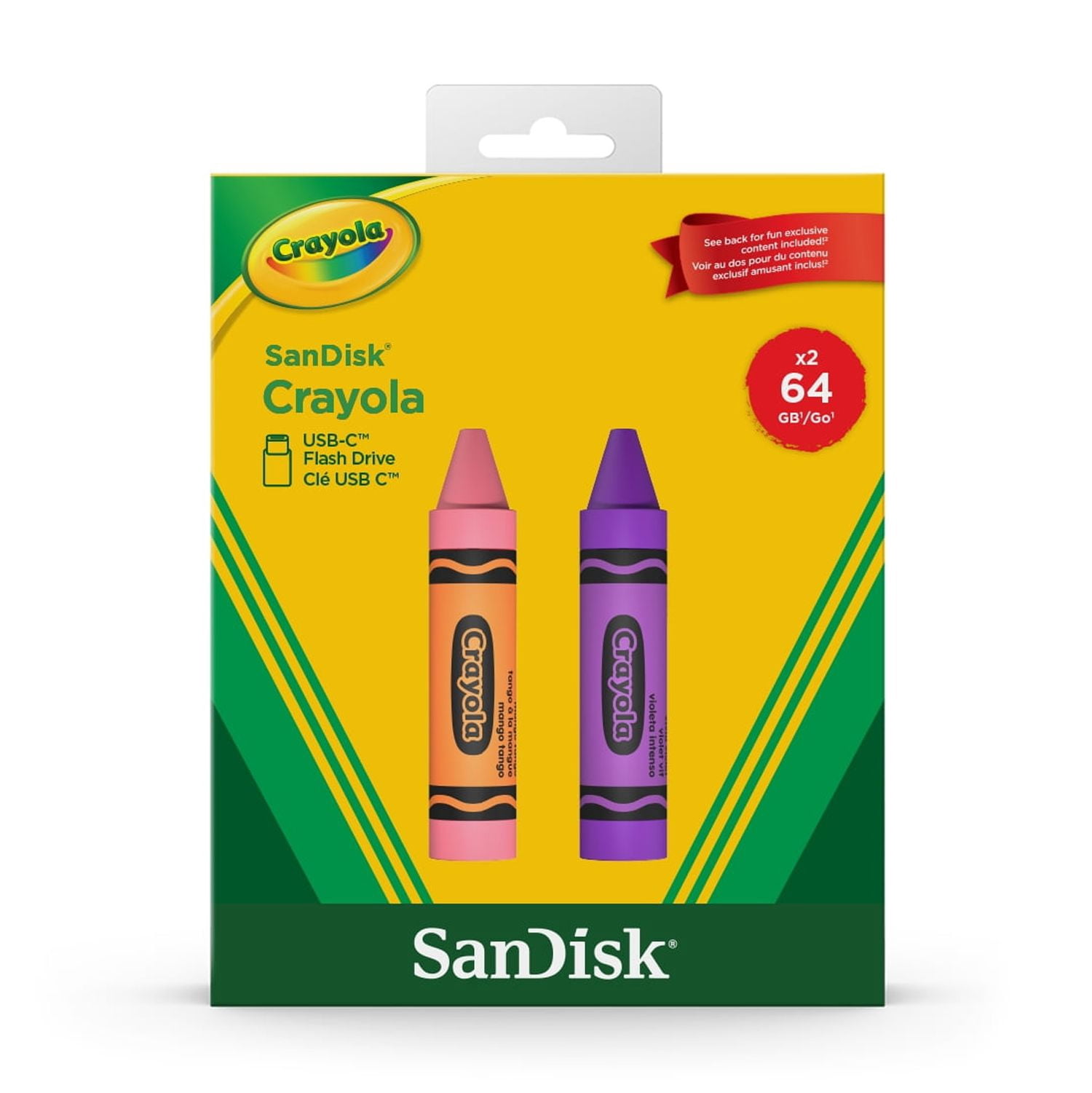 Sandisk Crayola 64GB  USB-C Flash Drive, 2PK Mango Tango and Vivid Violet