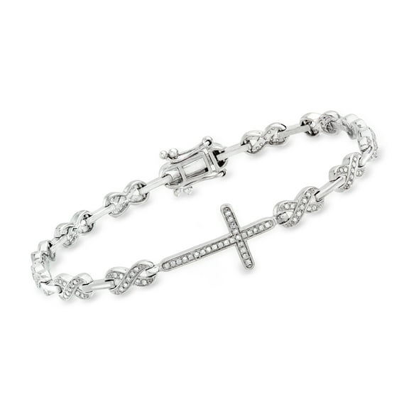 Ross-Simons 0.50 ct. t.w. Diamond Cross and Infinity Symbol Link Bracelet in Sterling Silver, Women's, Adult