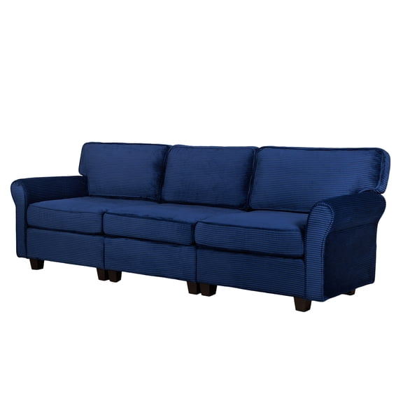 Cterwk 3 Seater Sofa Couch with Wood Frame, 94" Corduroy Loveseat Sofa for Living Room, Bedroom, Apartment, Office, Blue
