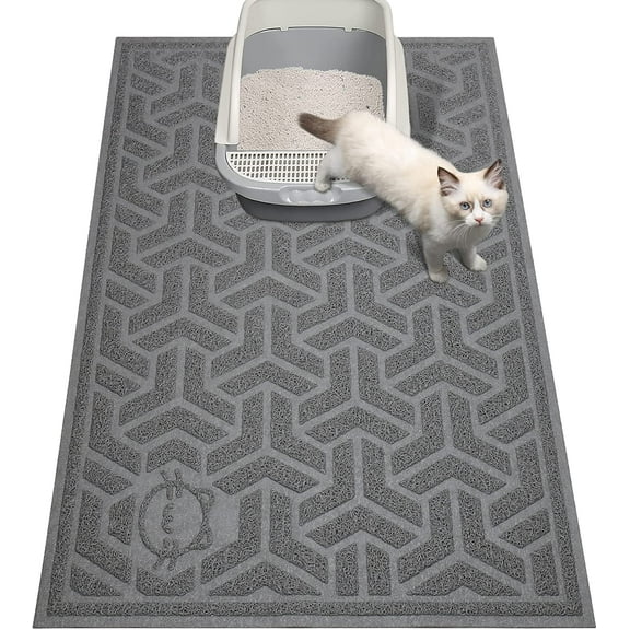UPSKY Cat Litter Mat Large 35" x 23" Non-Slip Cat Litter Trapping Mat Multi-Use Waterproof Gray
