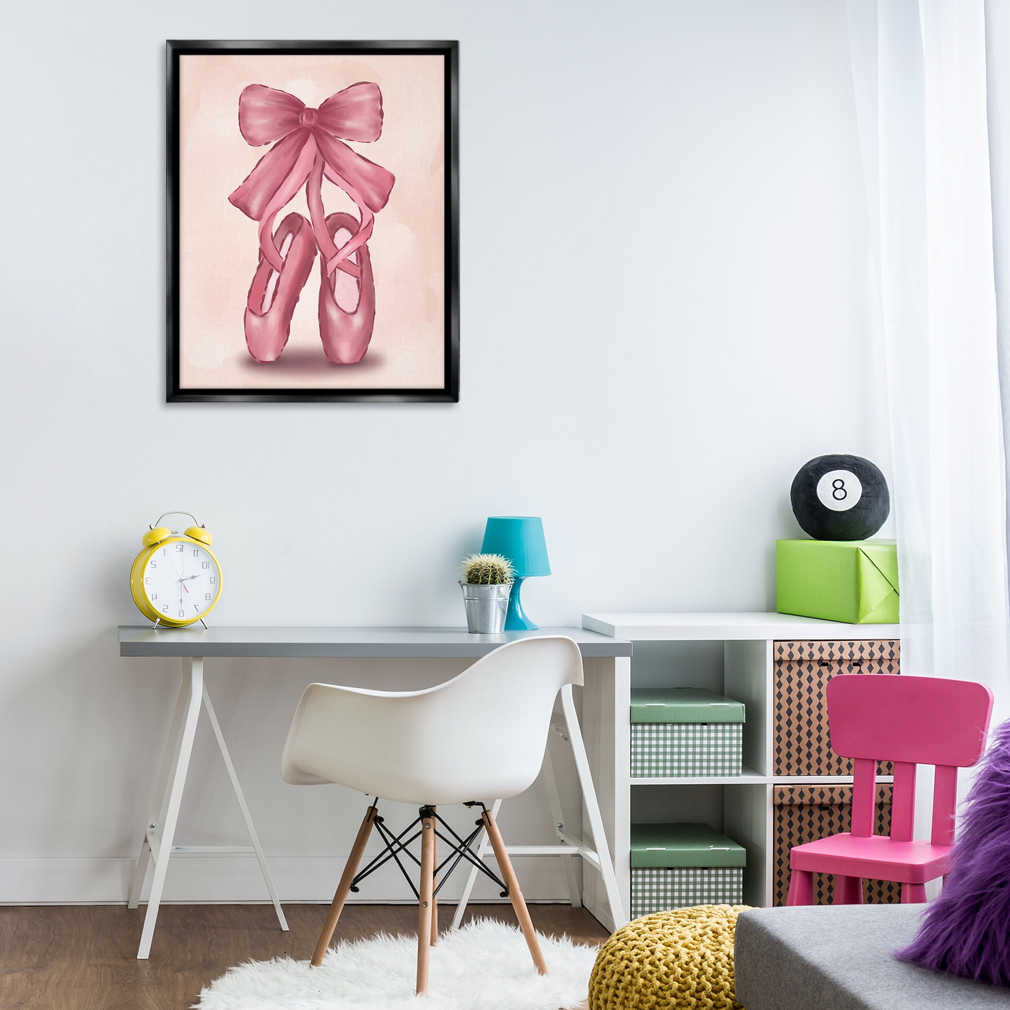 Stupell Industries Ballet Slippers Bow Entertainment Painting Black Floater Framed Canvas Art Print Wall Art, 25 x 31
