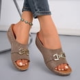 thumbnail image 3 of Rokment Womens Orthopedic Wedges Slides Dress Sandals Beach Summer Fashionable Casual Leather Open Toe Arch Support Platform Walking Slip on Dressy Mid Heels for Ladies Khaki Size 9, 3 of 5