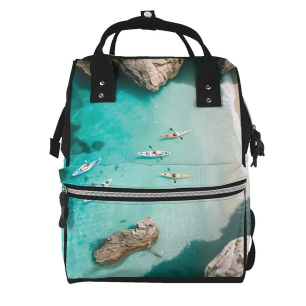 Fotbe Turquoise Beach Kayaking Mochila Maternidad - Lona de Sarga Impermeable, Mochila de Pañales de Gran Capacidad con Múltiples Bolsillos y Correas Ajustables