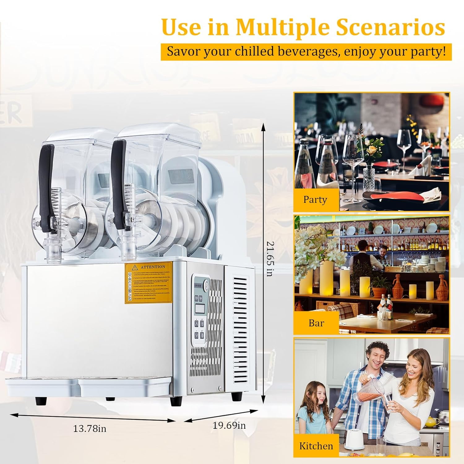 JustSmart Stainless Steel Commercial Margarita & Slushy Machine - 2 Tanks for Frozen Beverages & Smoothies, Perfect for Supermarkets, Cafes & Bars
