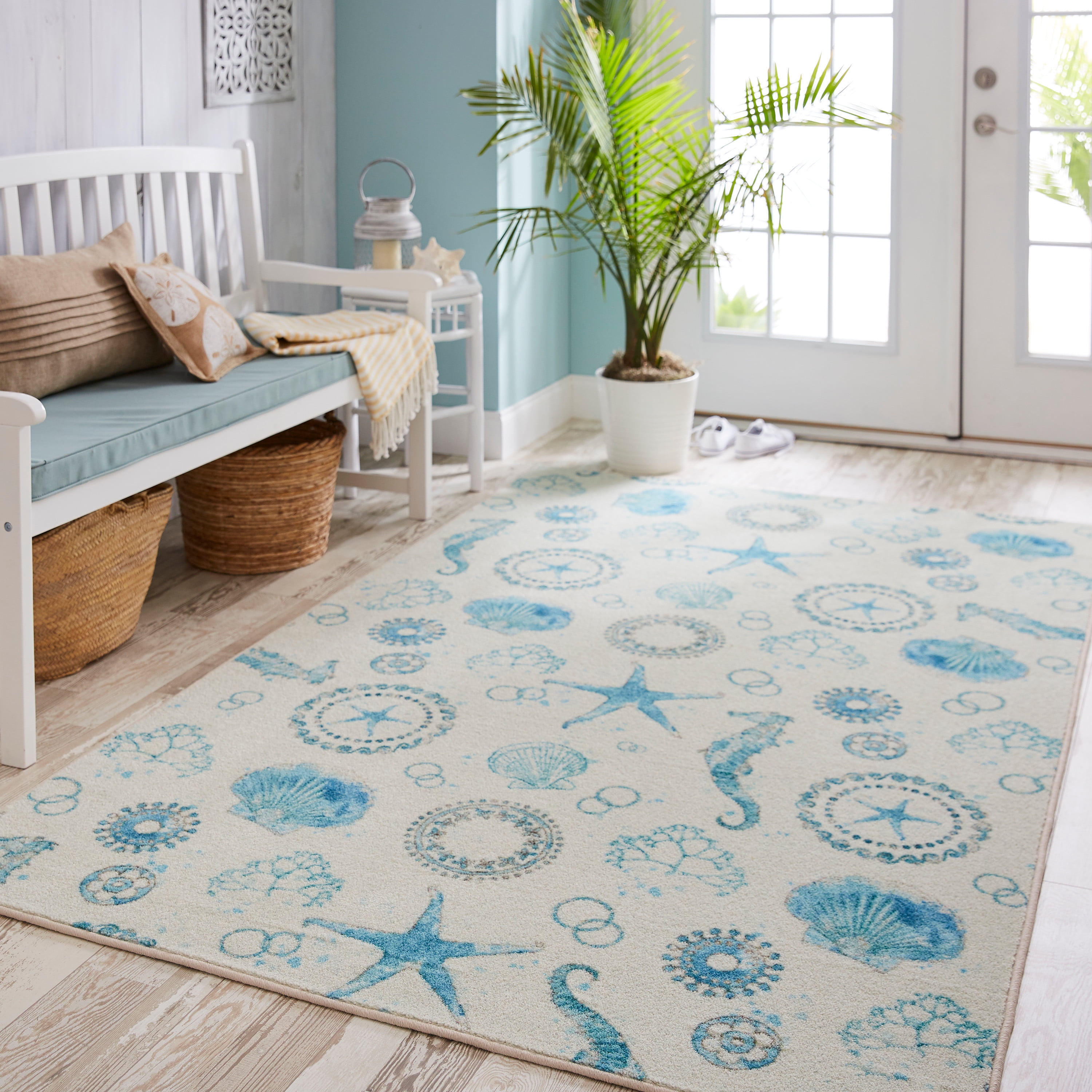 Summer Beach Slippers & Starfish Round Mat Area Rugs Livingroom Bedroom Carpets 