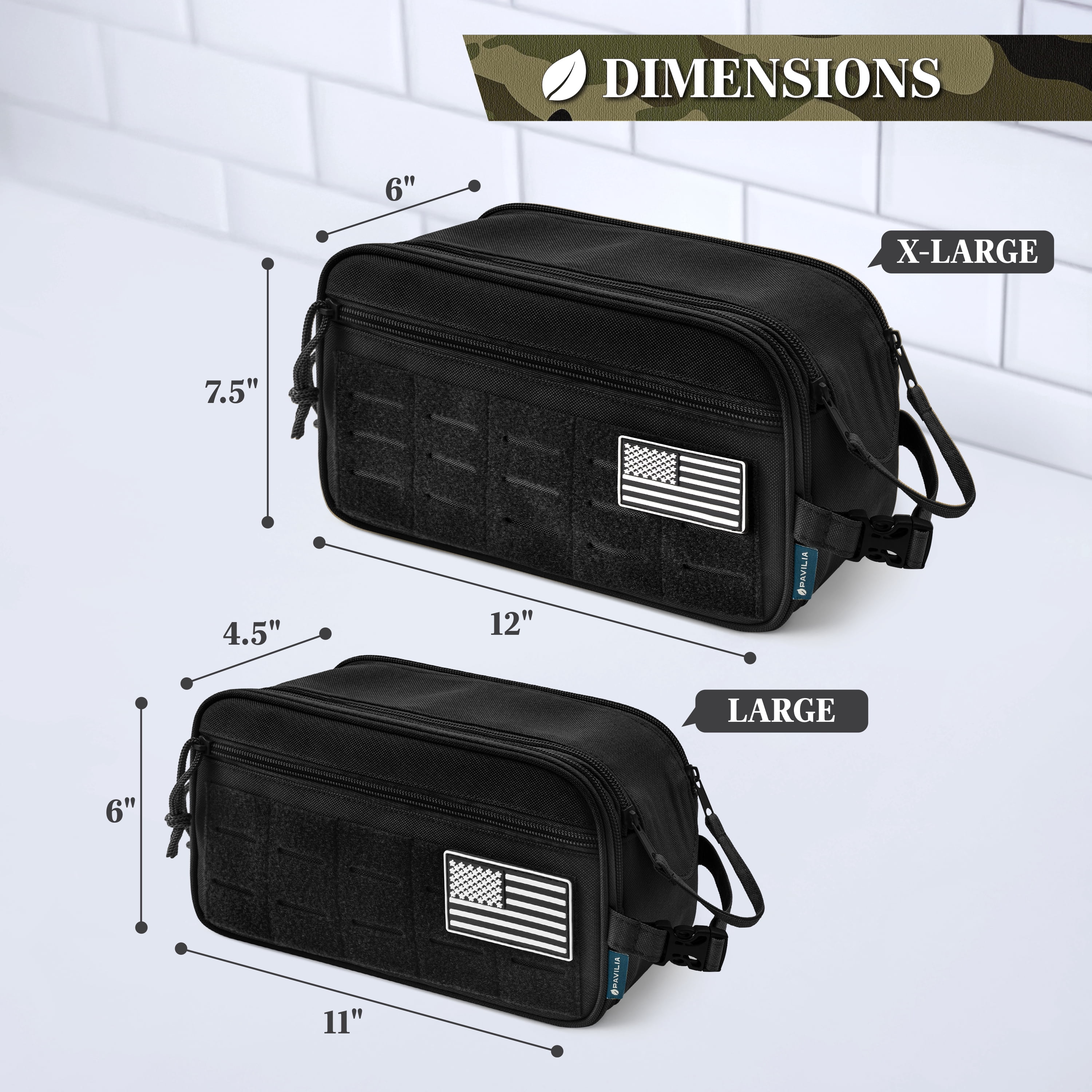 Pavilia Extra Large Tactical Toiletry Bag for Men, Hygiene Travel Bag, Military Dopp Kit, Water Resistant Molle Pouch, Mens Shaving Grooming Essentials, Bathroom Shower Small Organizer Case, Black