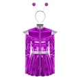 thumbnail image 3 of TiaoBug Women Metallic Alien Outfit Long Sleeve Front Zip Mock Neck Club Mini Dress with Alien Hair Hoop Purple M, 3 of 7