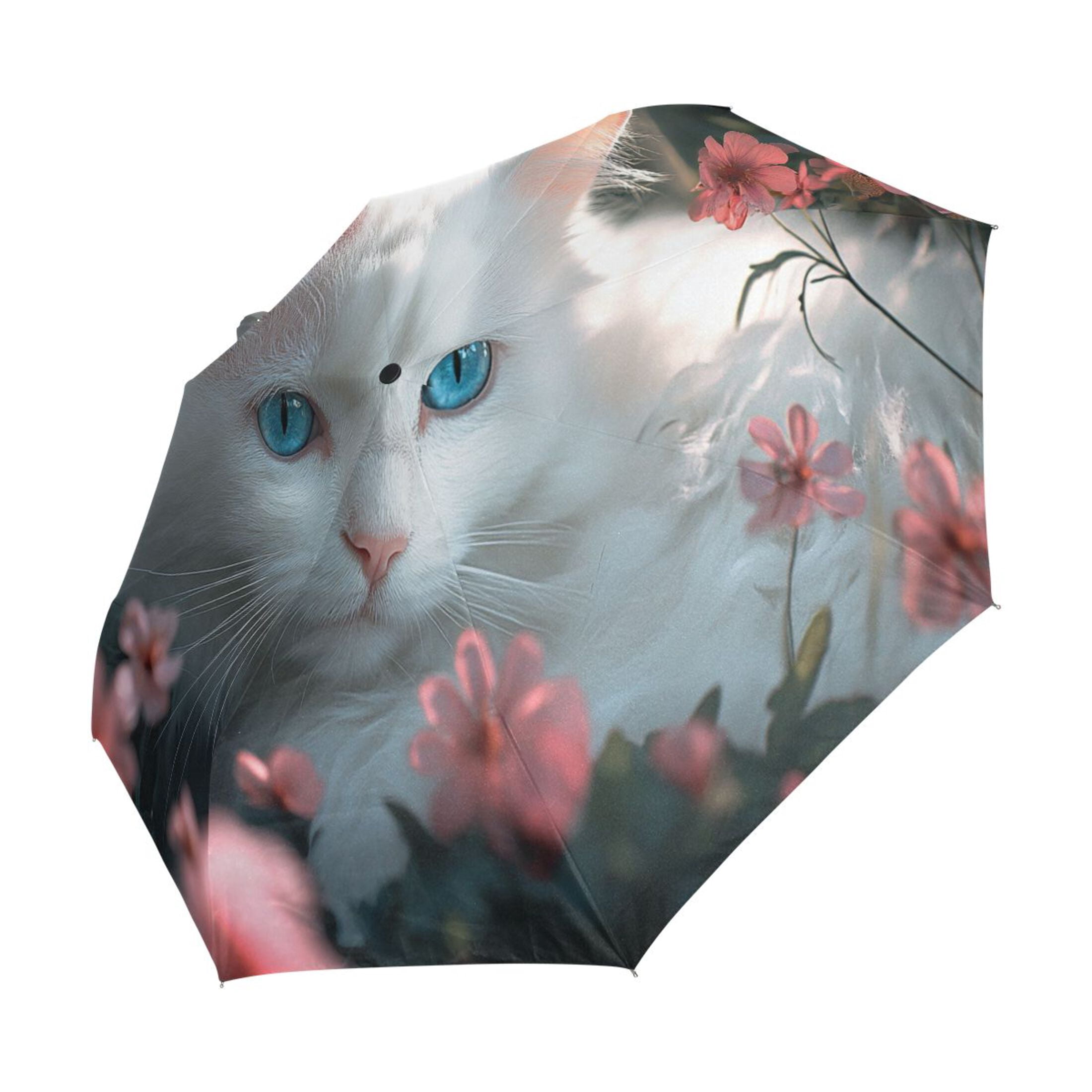 YAZAOO One-Touch Auto Open Close Rain Umbrella With Creative White Cat Pattern