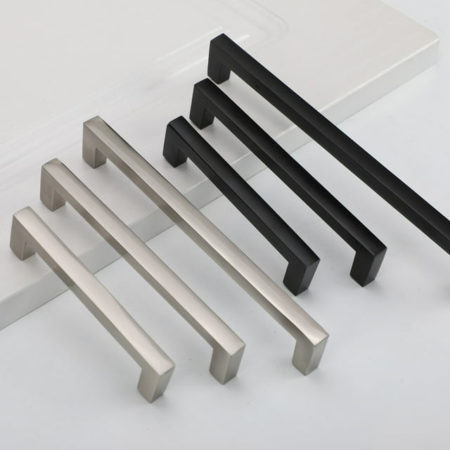 Manija de aleación de aluminio y acero inoxidable, manija negra para gabinete, manija para puerta de armario, manija cuadrada para gabinete de vino