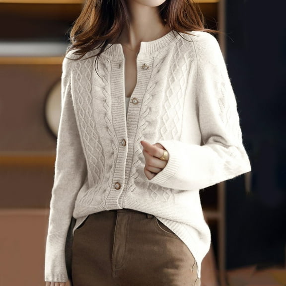 BVOFAR Womens Cardigans Sweaters Casual Cable Knit Button Up Coats Stretchy Open Front Long Sleeve Cardigans Loose Fit Lightweight Sweater Tops