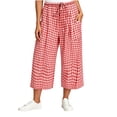 thumbnail image 2 of Linen Pants Women Elastic Waist Plaid Barrel Capris with Pockets Summer Beach Boho Harem Pants Soft Gingham Trousers Red XL, 2 of 5