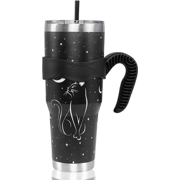 Gobelet pour Chat, Gobelet de 40 Oz avec Poignée et Paille, Cadeaux pour Amoureuses des Chats, Gobelet Gothique Sorcière pour Halloween, Tasse de Sorcière, Tasse de Voyage Chat Noir, Cadeaux Sorcière pour Femmes, Gobelet Isolé pour Chat 40 Oz